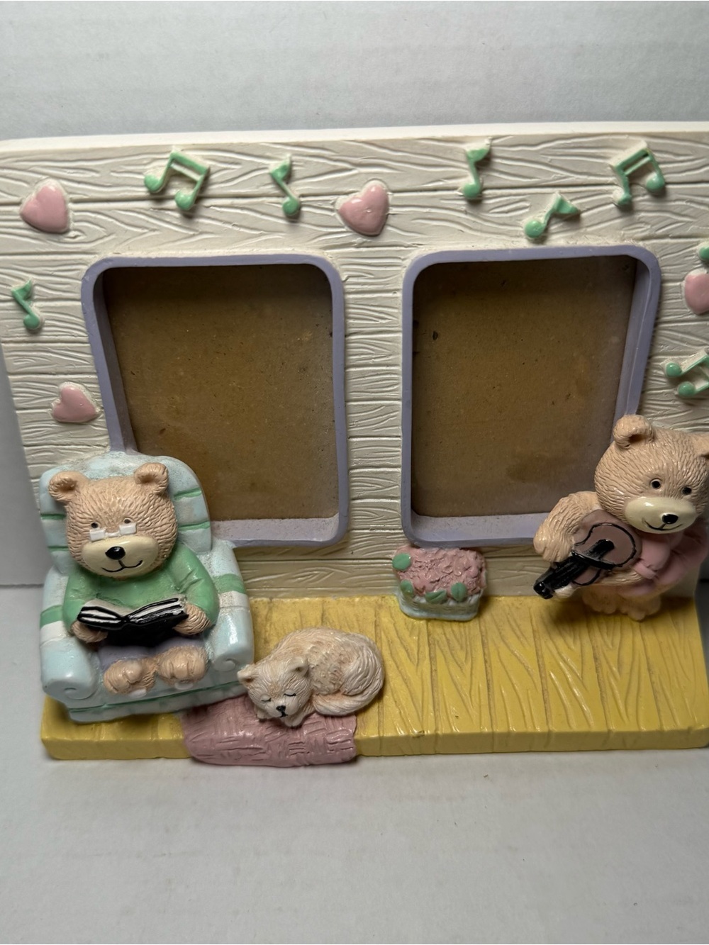 Vintage Teddy Bears Reading Cat Ceramic Grannycore Grandmacore Picture Frame